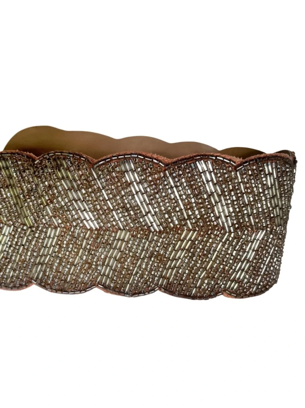 NWT Anthropologie Jasper & Jeera Corset Brown Leather Beaded Boho Belt, Sz Small